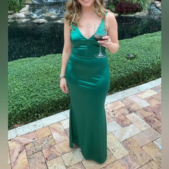 Lulus Melora Emerald Green Satin Sleeveless Maxi Dress Large - Picture 4 of 15